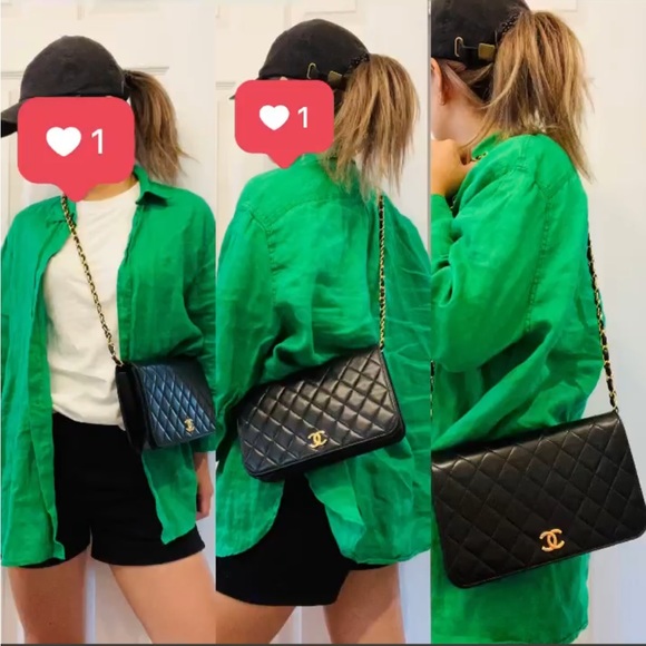 ❌SOLD❌ Authentic Chanel Vintage black Lambskin full flap chain shoulder bag (A) - Picture 5 of 16